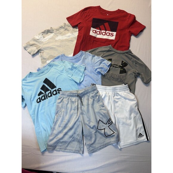Lot Of Boys Clothes Nike Adidas Under Armour Shorts Shirts Athletic Youth Medium - Picture 1 of 12